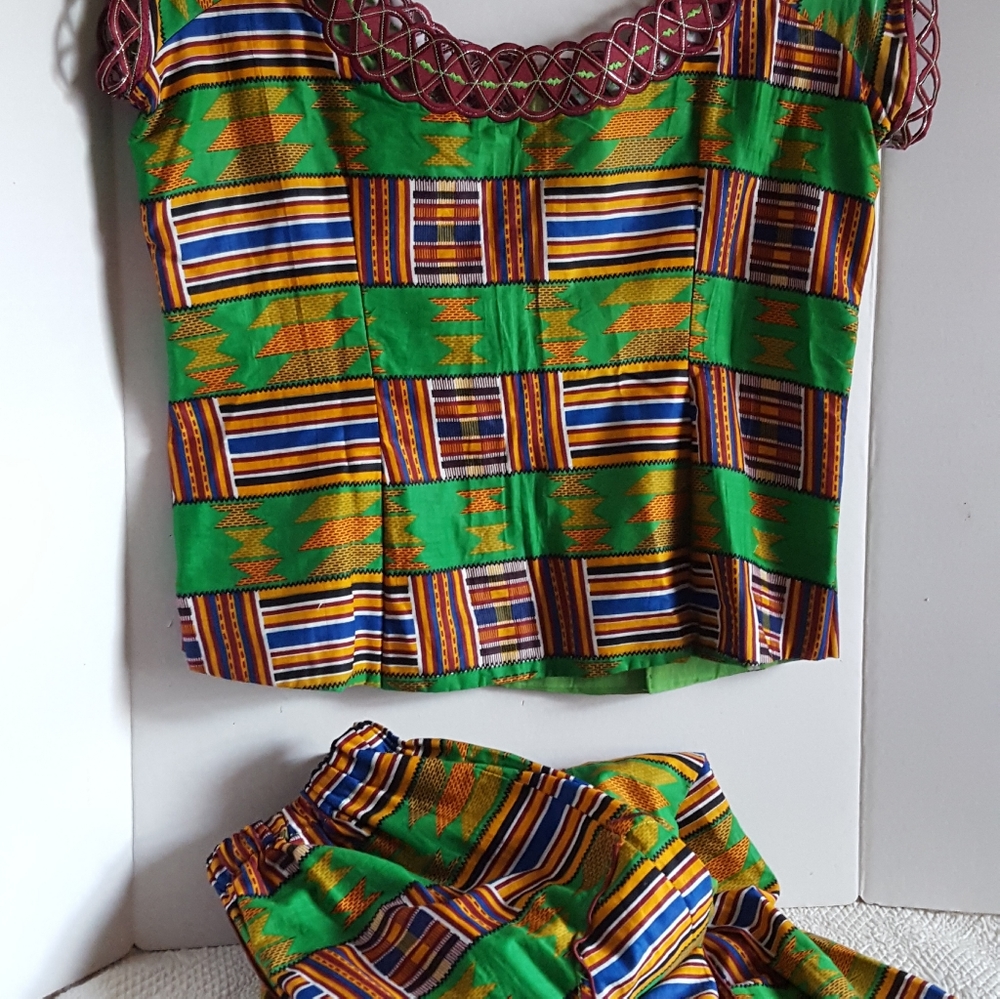 Custom Made African Kente Print 2 Piece Dress